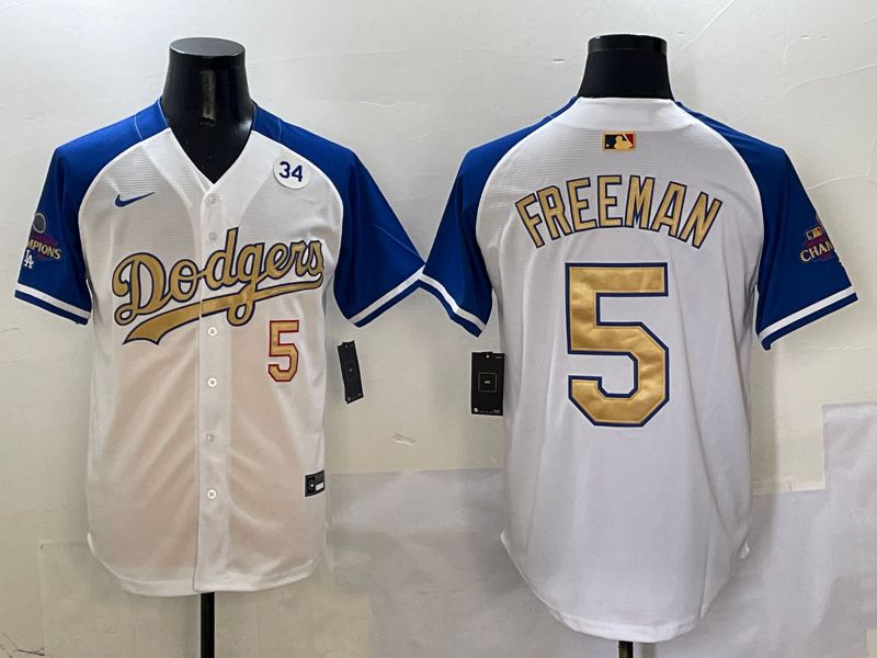 Men Los Angeles Dodgers #5 Freeman White Blue Gold Game 2025 Nike MLB Jersey style 4->los angeles dodgers->MLB Jersey